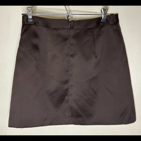 BCBGMAXAZRIA Chocolate Brown Satiny Mini Skirt Size 6 - Picture 6 of 7